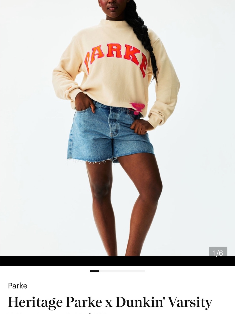 Parke x Dunkin Collab Cream Heritage Varsity Sweatshirt NWT